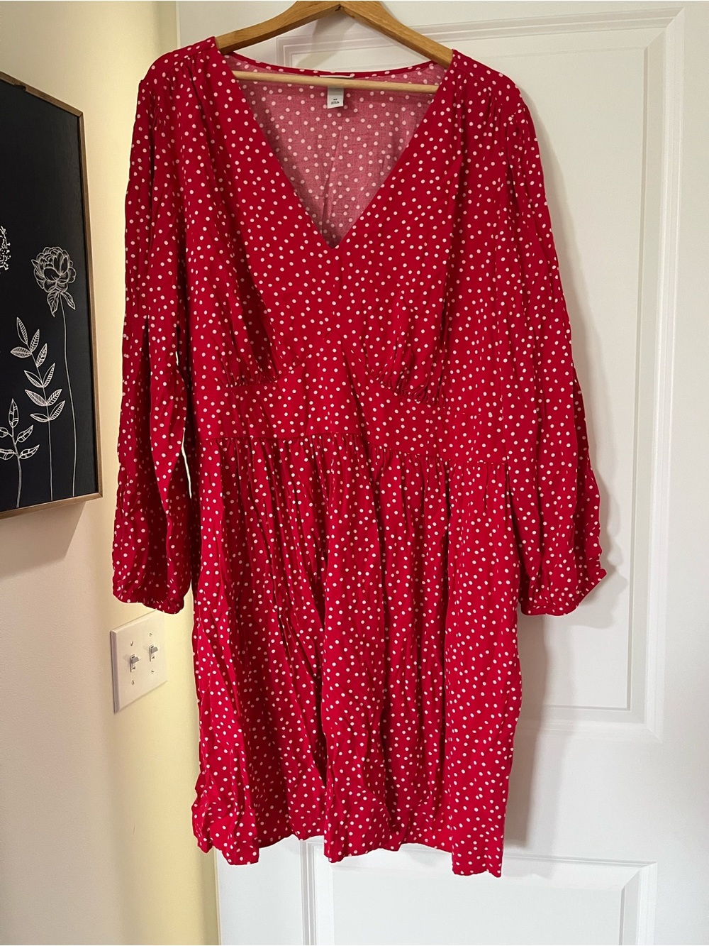 Ava & Viv Polka Dot V-Neck Long Sleeve Mini Dress - Red
